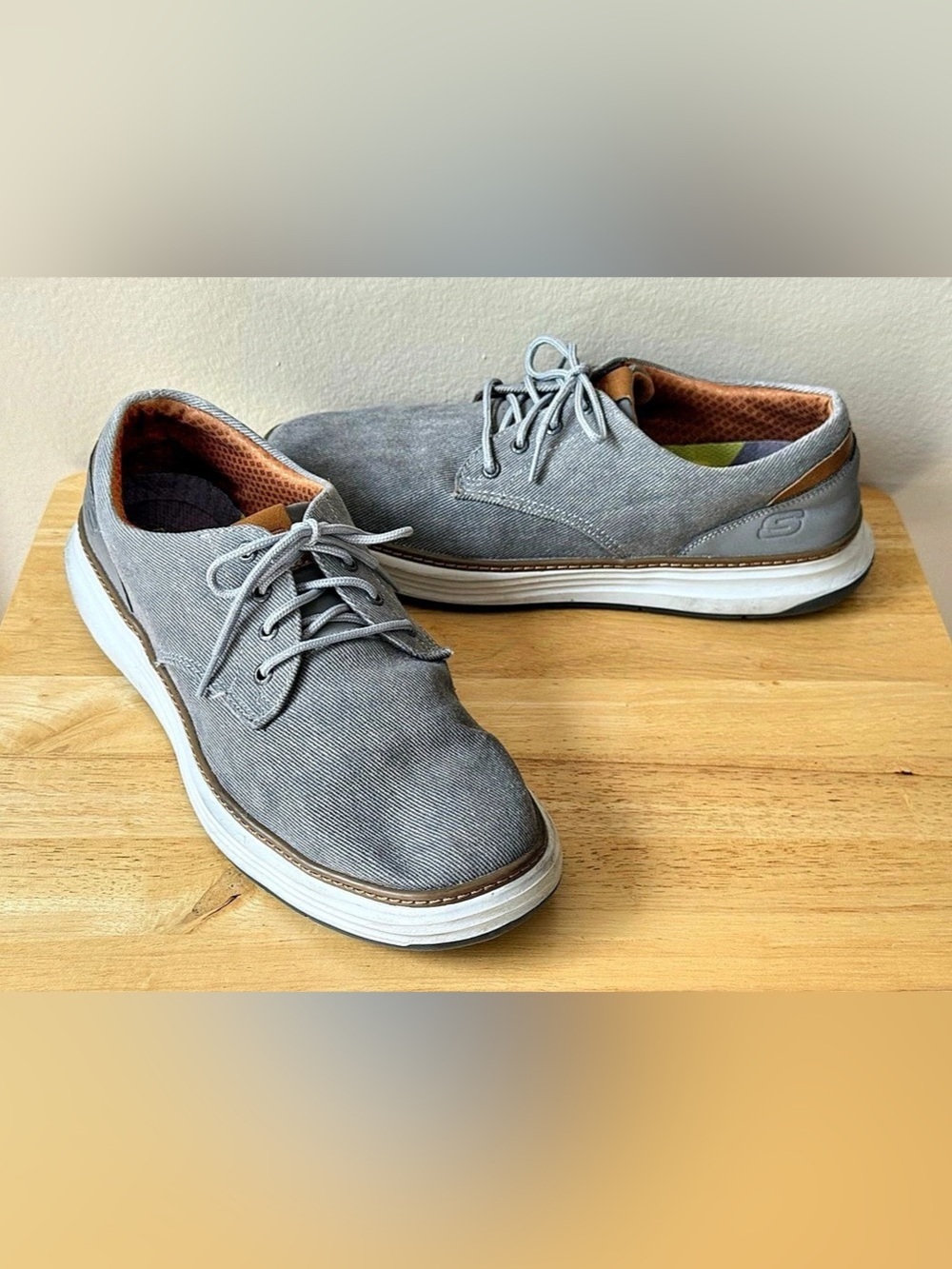 Skechers Moreno Ederson 65981W Gray Canvas Oxford Shoes Men’s 13 Wide